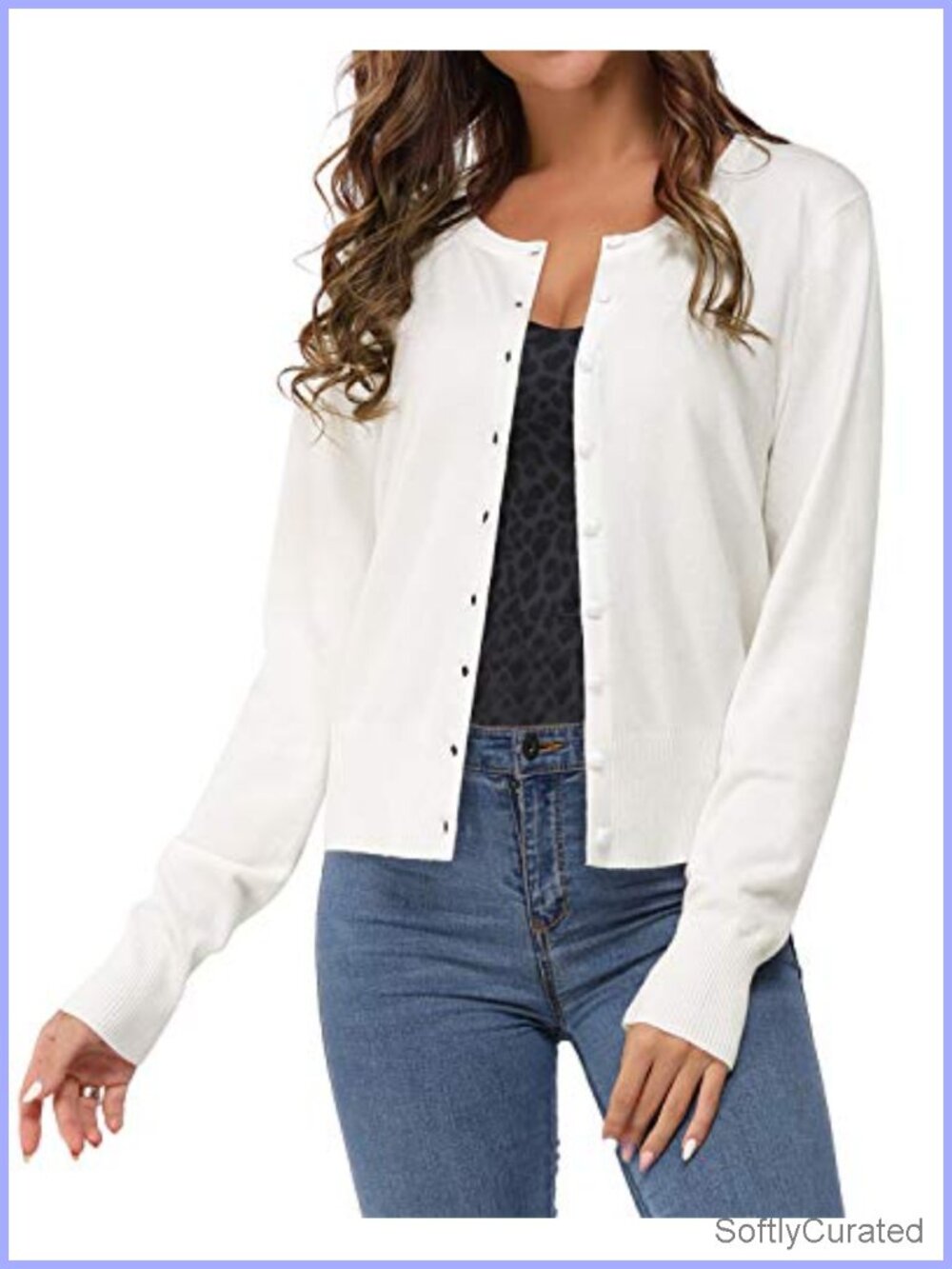 Lightweight Button Down Cardigan Long Sleeve Crew Neck Soft Knit Sweater